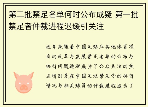 第二批禁足名单何时公布成疑 第一批禁足者仲裁进程迟缓引关注